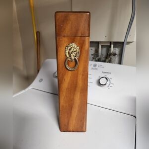 Vintage The Bombay Company Wooden Box Match Holder with Brass Lion 13" Tall